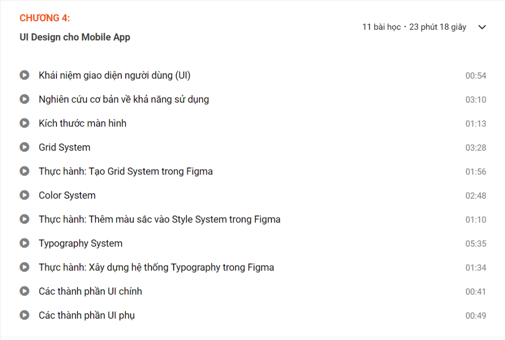 Nội dung khóa học Thiết kế giao diện Mobile App (UI) với siêu ứng dụng Figma